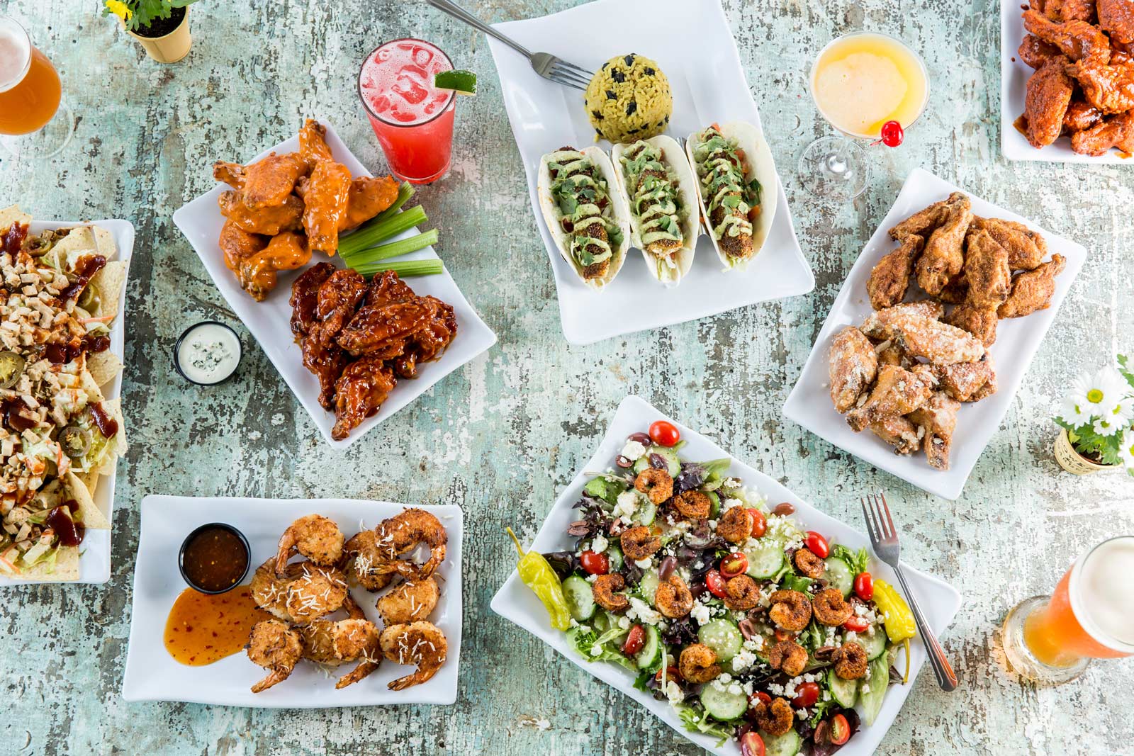 Table of Food from Above - Island Wing Company