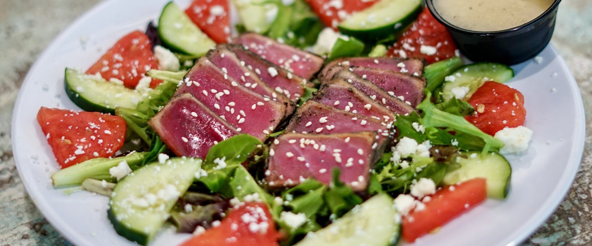 Sesame Seared Ahi Tuna Watermelon Feta Salad